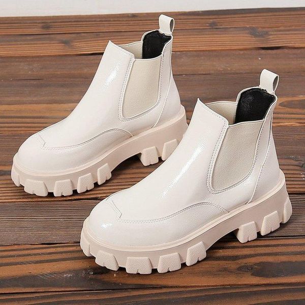 

boots spring autumn women waterproof ankle girls flat platform booties leather casual shoes for woman, Black