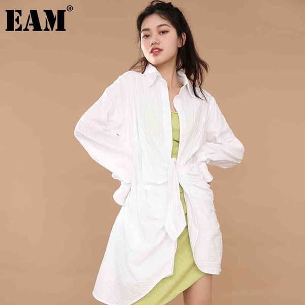 

[eam] women white irregular pleated mini dress v-collar long sleeve loose fit fashion spring autumn wb52300 210512, Black;gray