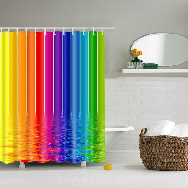 

rainbow waterproof polyester fabric bathroom modern 3d creative shower curtain sheer panel decor+12 hooks curtains