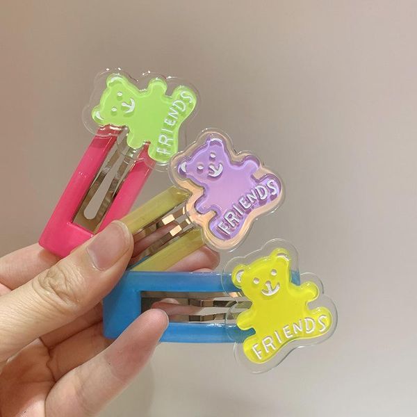 

hair accessories 1pc cute bear acrylic clip for children girl color hairpin cartoon bangs bb candy, Slivery;white