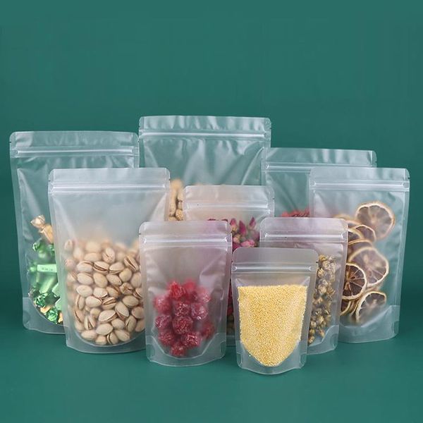 400pcs Fosco Clear Surface Plastic Party Embalagem Sacos Stand Up Bolsa Doy Pacote Depósito de Armazenamento de Alimentos Resealable Matte