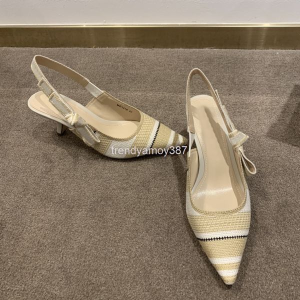 

dress shoes high heeled shoes with pointed fabric face, one line buckle and bow tie, thin women's sandals, Black