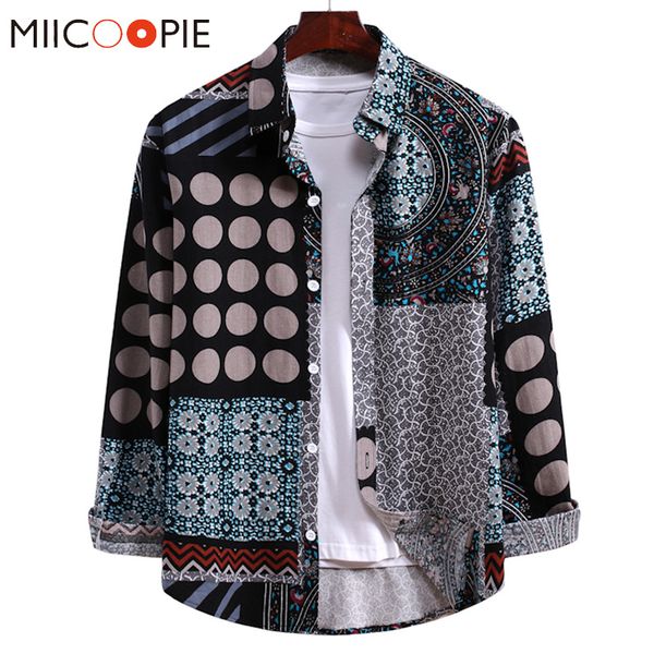 

2020 men casual shirts fashion dot floral printed long-sleeve beach holiday hawaiian male loose streetwear 3xl, White;black