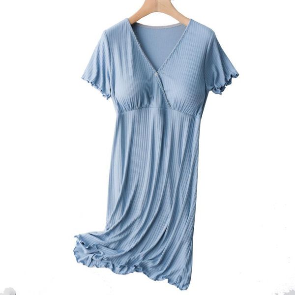 

summer pragnancy clothes maternity gown breastfeeding dresses modal plus size solid v neck mesh pure color deep dress, White