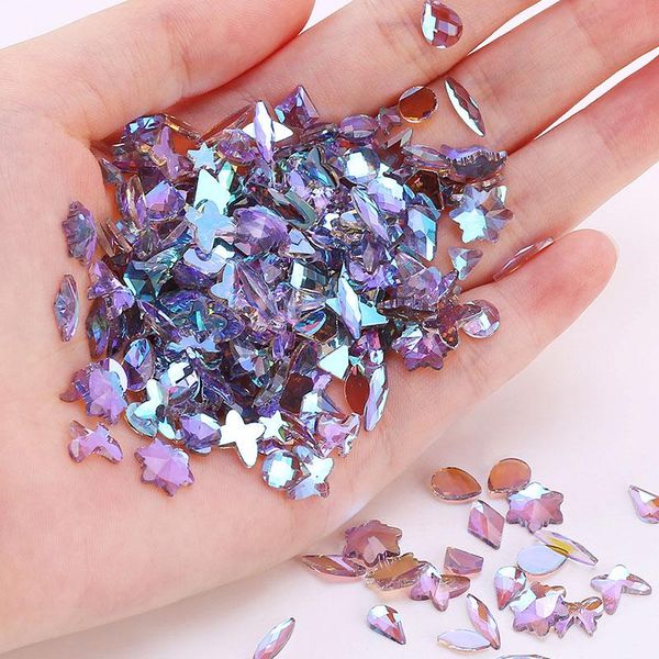 

nail art decorations 50pcs crystal purple rhinestones flatback strass shiny glass stones gems for 3d nails diy manicure, Silver;gold