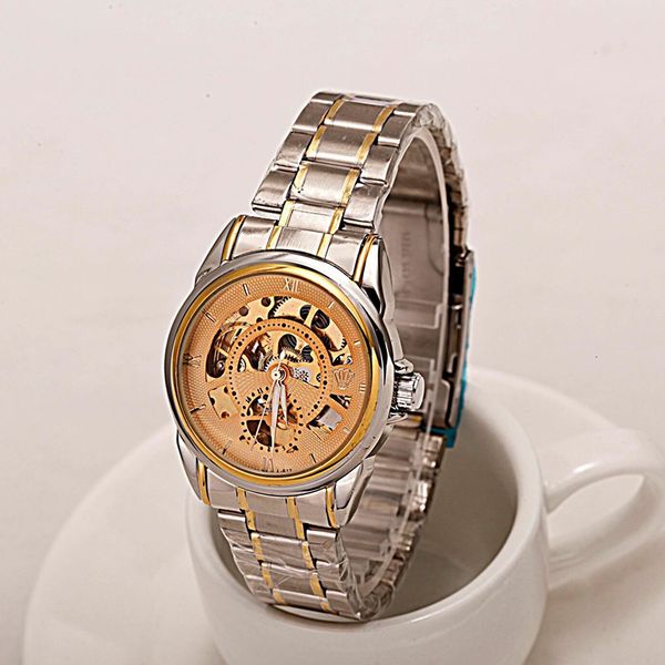 

lewitt steel belt waterproof business couple mechanical watch men's leisure business watch, Slivery;brown