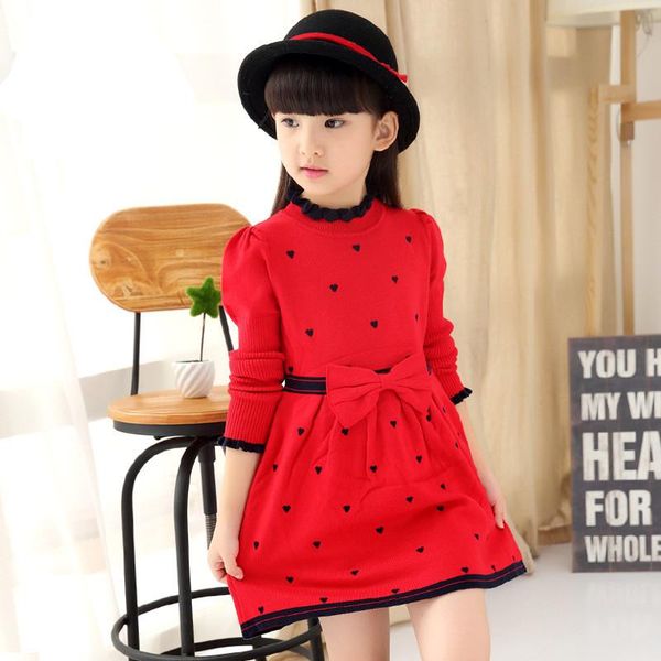

girl's dresses for kids girls knitted sweater dress party autumn winter christmas clothes girl 4-12 years, Red;yellow
