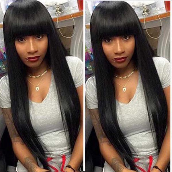 

straight wig simulation human hair wigs long silky straight wigs with bangs, Black
