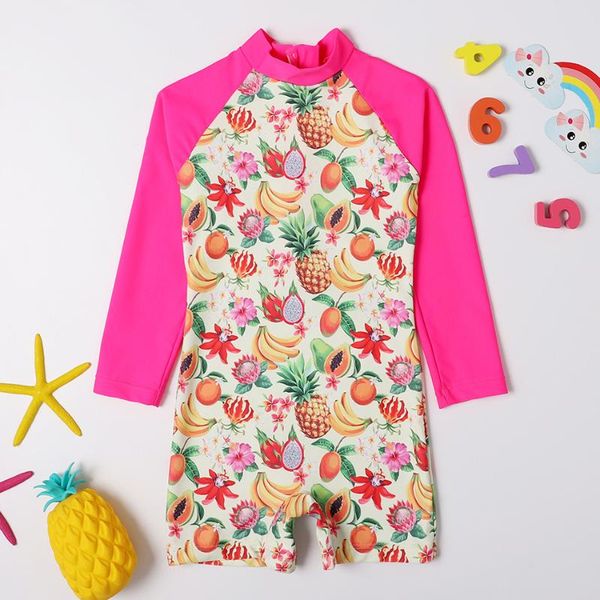 

kids rashguard long sleeve girl swimsuit one piece swimwear fruit printed little girls bathing suit bodysuit children beachwear one-piece su