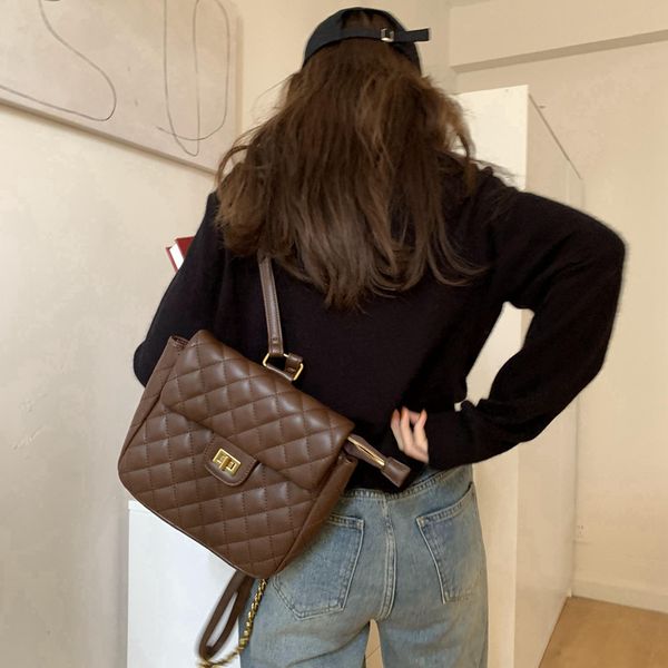 

rhombus plaid pu bag lock clamshell zipper backpack handbag designer shoulder bags handbags women fashion style