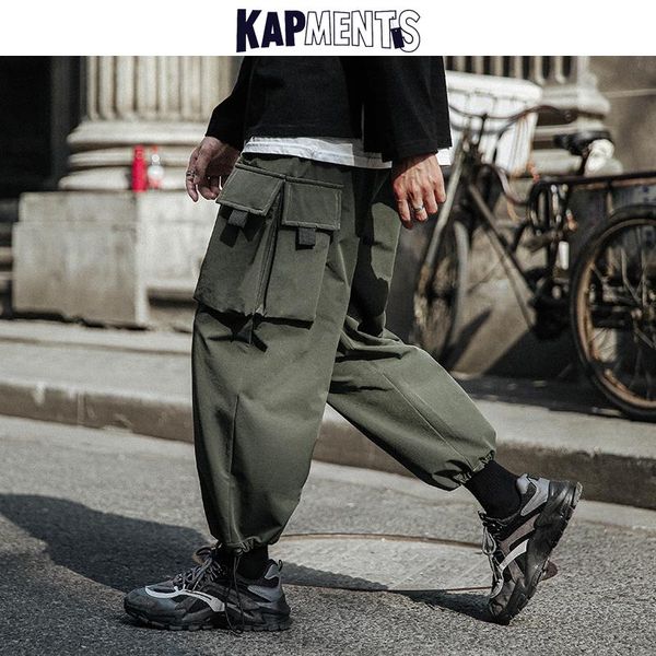 

men streetwear hip hop cargo harem pants 2021 joggers harajuku mens side pocket tactical male drawstring trousers men's, Black