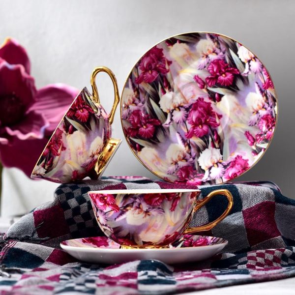 

cups & saucers luxury europe ceramic cup saucer set afternoon flower tea pastoral style porcelain coffee with spoon cafe drinkware