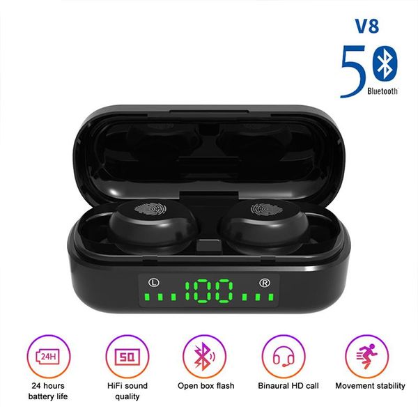 

headphones & earphones vufine v8 tws wireless bluetooth 5.0 9d bass stereo waterproof earbuds handsheadset with microphone charging