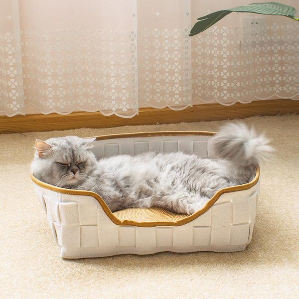 

cat beds & furniture square bed house cats dog mat winter warm sleeping dogs puppy nest wool felt pet cushion portable for pets basket