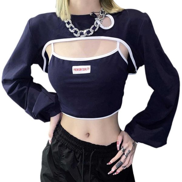 

women's hoodies & sweatshirts female suit set letter patterns u-neck vest+ round neck long sleeve outerwear for summer fall s/m, Black