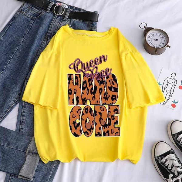 

letter leopard print men's and women's short-sleeved plus size loose couple half-sleeved casual fashion t-shirt, White