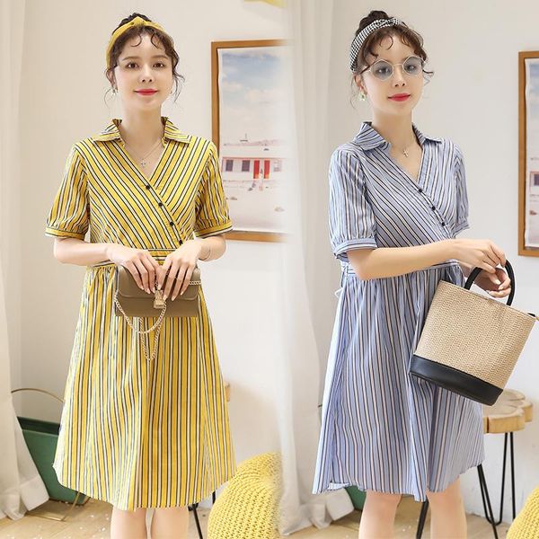 

943# maternity clothes nursing dress stripe v neck summer loose stylish dress pregnancy clothes breastfeeding, White