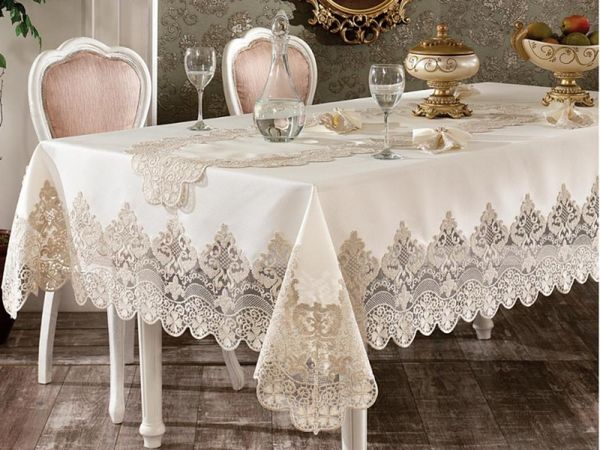 

table cloth ruby tablecloth set with french guipure - 26 pieces