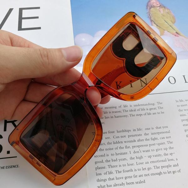 

sunglasses 2021 fashion big square frame women brand designer letter b sun glasses female show shades men, White;black