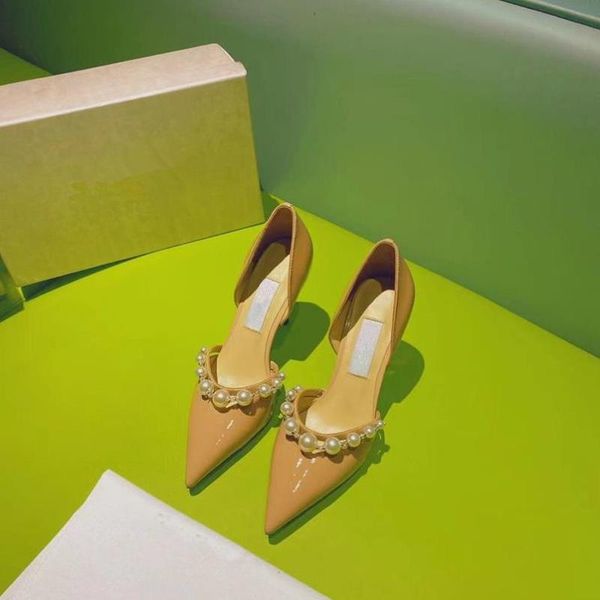 

dress shoes 2021 pumps women 8.5cm heels pointy zapatillas mujer leather pearls buty damskie size 34-42, Black