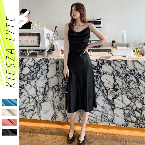 

casual dresses woman dress 2021 summer satin spaghetti strap & club draped fashion ladies vestidos de mujer, Black;gray