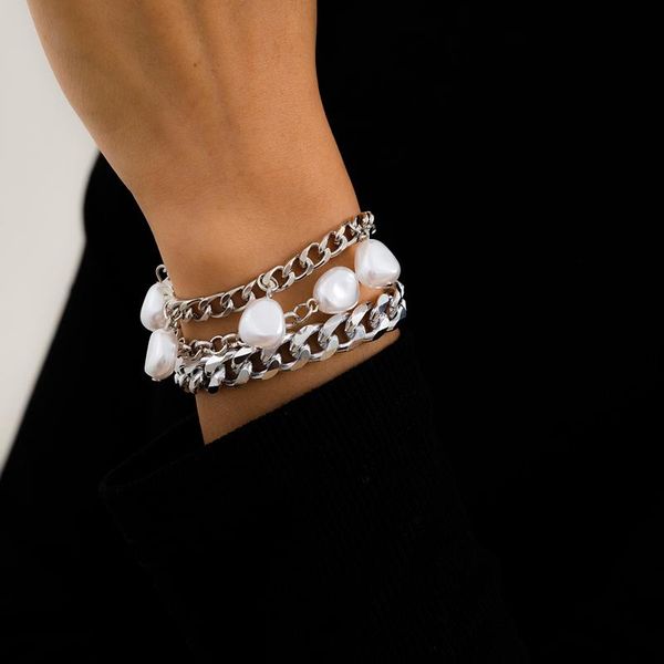 

link, chain artificial special-shaped pearl hand decoration combination, Black