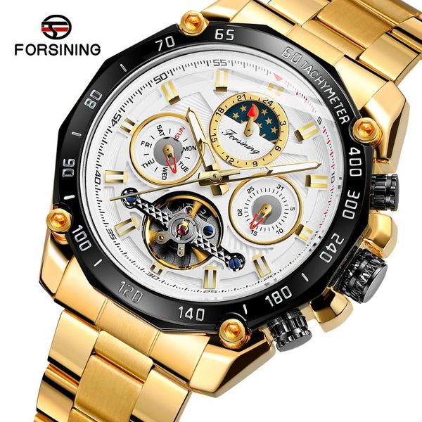 

wristwatches forsining leisure moon phase tourbillion automatic reloj hombre mens watches montre homme watch, Slivery;brown