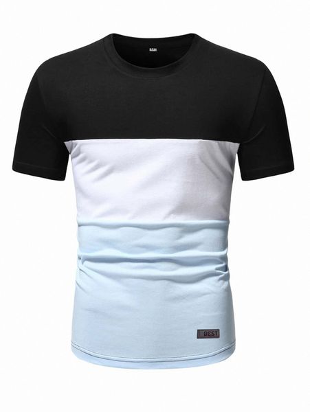 

romwe guys colorblock patched tee x0xq#, White;black