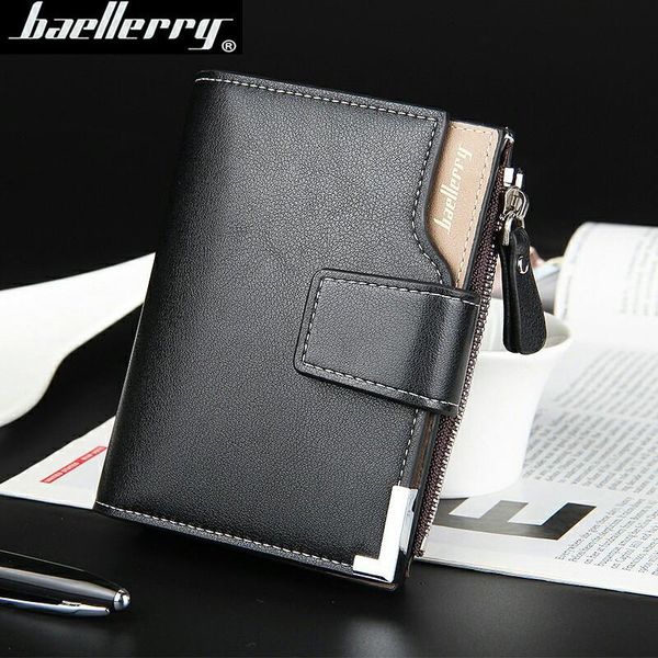 

wallets men leather baellerry brand buckle zipper purse short male clutch money bag card quality fashion busines 047, Red;black