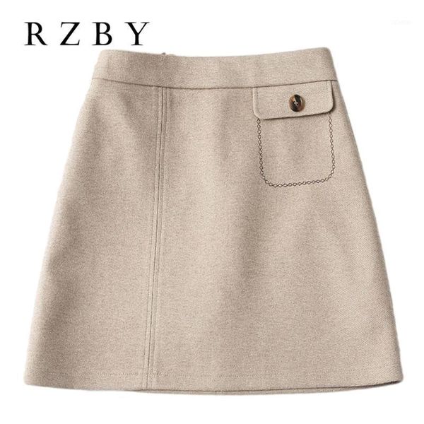 

skirts woolen skirt a-line autumn and winter women's 2021 high-waist irregular hip-thickened short falda rzby190, Black