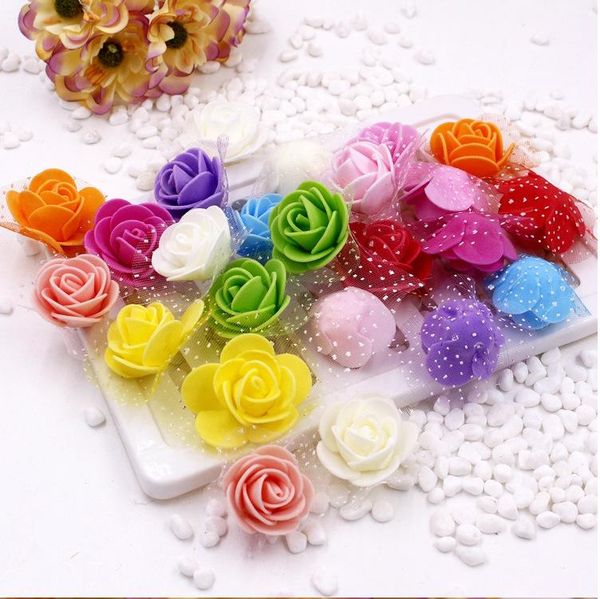 

decorative flowers & wreaths 100pcs wholesale simulation with yarn foam flower 3.5cm pe rose head wedding wreath candy box