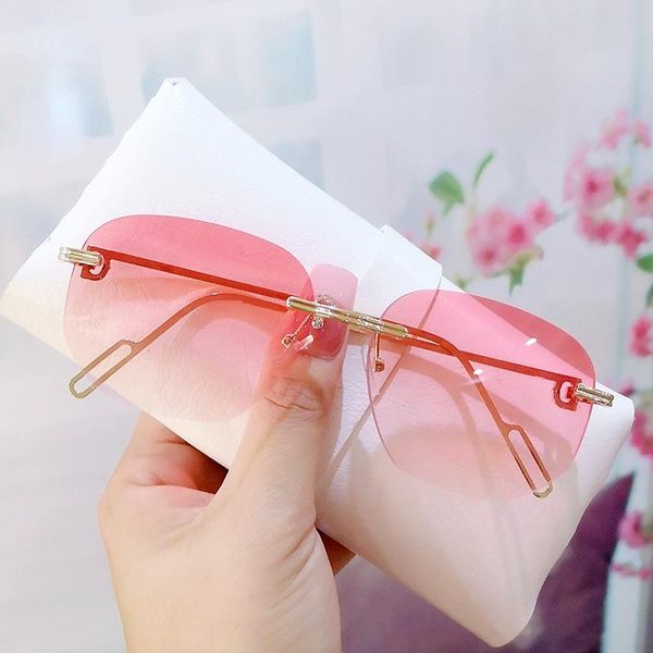 

sunglasses abay trimmed pink women luxury rimless eyewear female large sqaure fashion trendy street shooting glasses uv400 ocu, White;black