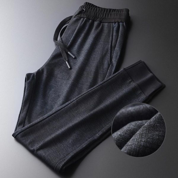 

men's pants plaid mens luxury soft knitting elastic waist autumn male plus size 4xl slim fit casual man trousers, Black