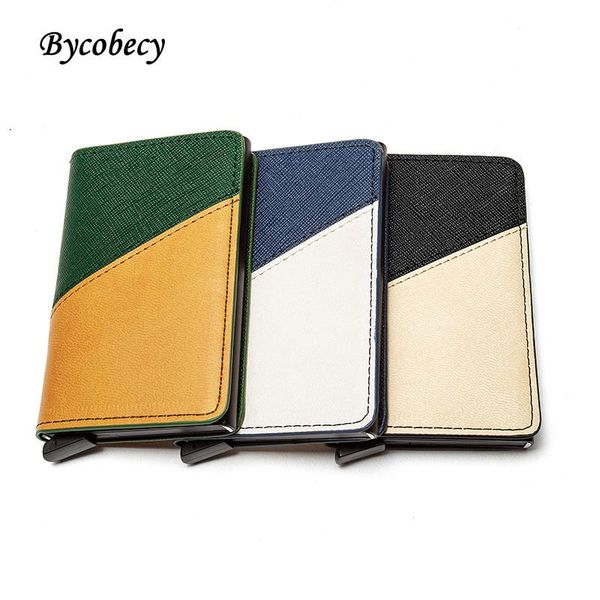 

card holders bycobecy 2021 neutral fashion color contrast aluminum metal box bank mini portable splicing wallet, Brown;gray