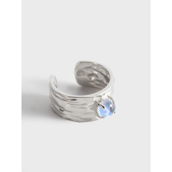 

cluster rings korean ins niche design simple irregular texture moonstone micro-inlaid s925 sterling silver ring female, Golden;silver