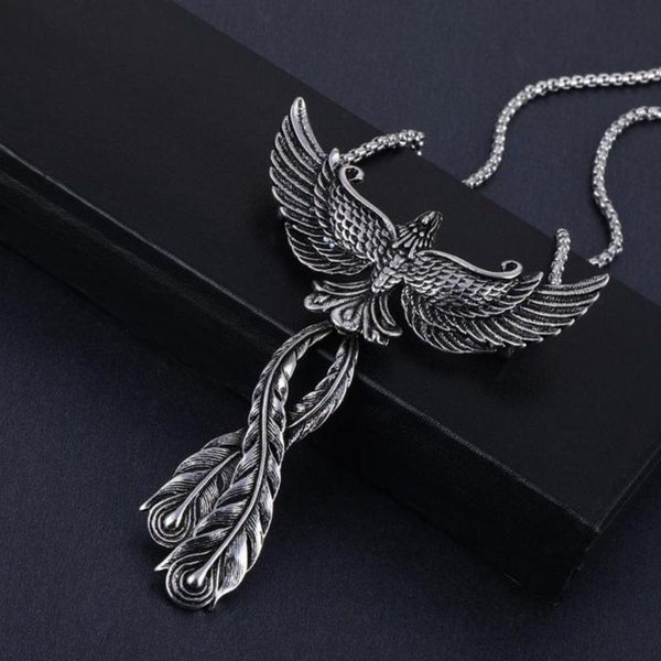 

pendant necklaces 2021 western vintage hip-hop plain necklace titanium steel phoenix trendy male jewelry, Silver