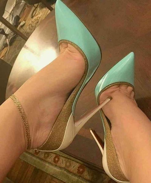 

dress shoes stiletto heel shoes with blue and white glitter, sexy, patchwork, blend, varnished leather, wedding shoes, pointy beak, 12cm, fe, Black