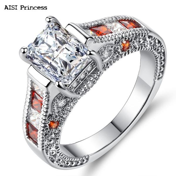 

wedding rings personalized fashion jewelry creative ring square ladies micro-inlaid cubic zirconia, Slivery;golden