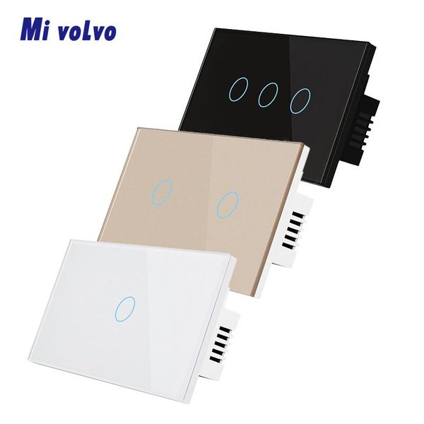 

smart home control mivolvo us touch switch tempered glass panel wall sticker installationac110v 240v 1/2/3gang interrupter light