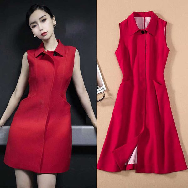 

casual dresses sleeveless waistline star in red dress grow morality show thin double waist pocket tdd6, Black;gray