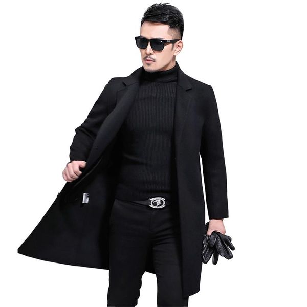 

men's wool & blends autumn winter 2021 100%wool coat men korean fashion slim overcoat long cashmere coats casaco masculino 8835 zl395, Black