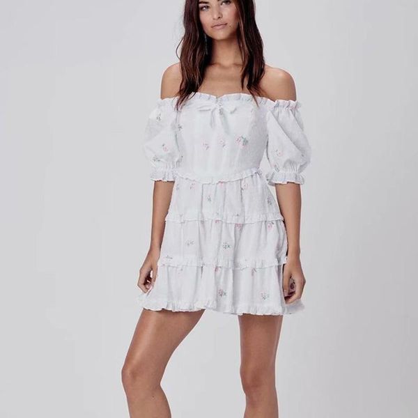 

casual dresses off shoulder square collar women dress 2021 short sleeve summer autumn white beach mini, Black;gray