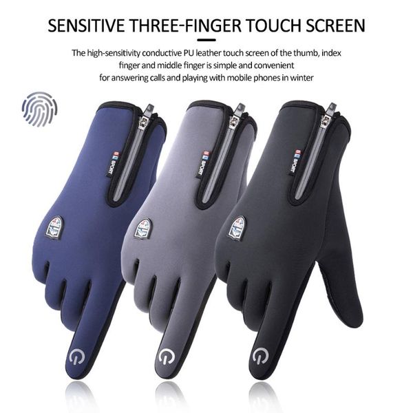 

winter outdoor sports windser cycling warm gloves waterproof thermal motorcycle riding hiking skiing touch screen, Black