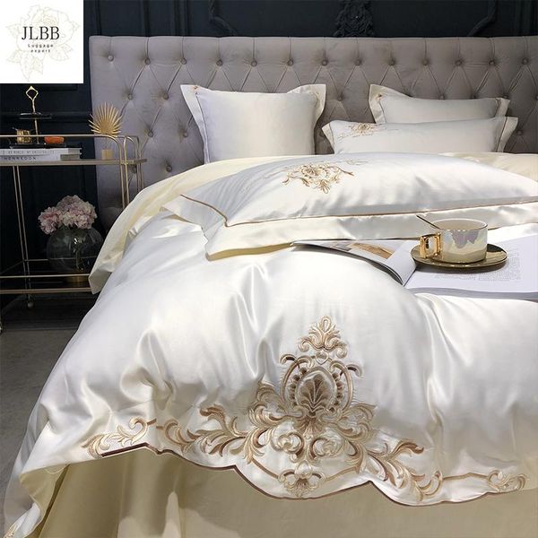 

bedding sets white luxury satin silk cotton gold embroidery set  king double duvet cover bed linen pillowcases home textile