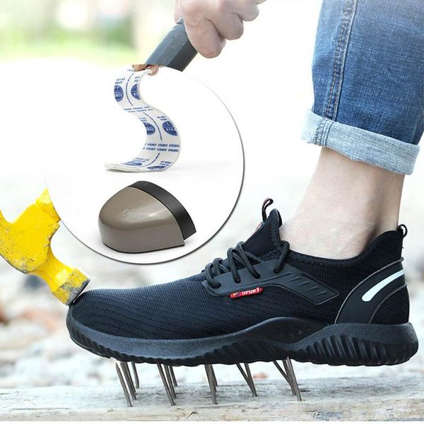 

boots summer mesh men's breathable safety shoes high-quality steel head anti-puncture work ultra light deodorant sports, Black