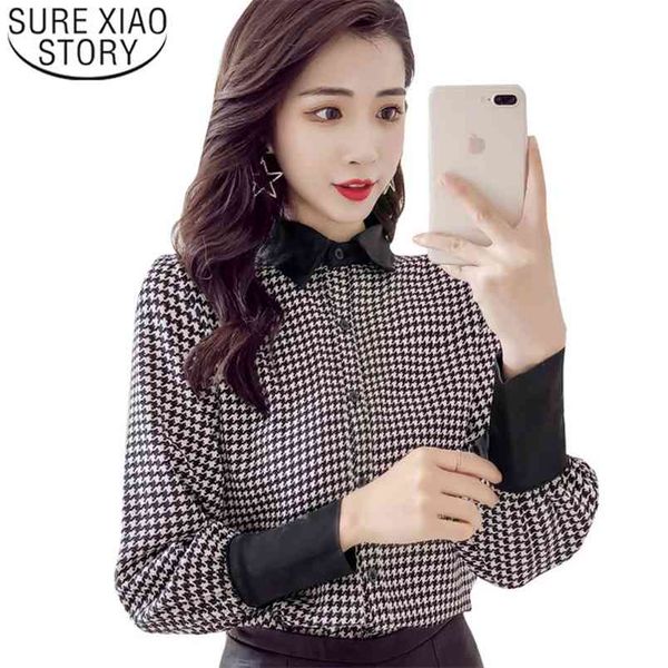 

autumn fashion women blouses long sleeve lattice shirt casual turn-down neck office lady 5705 50 210506, White