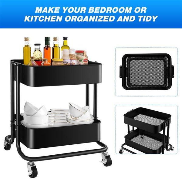 

kitchen storage & organization 2 tier utility rolling cart shelf unit organizer slide out rack for bathroom library office