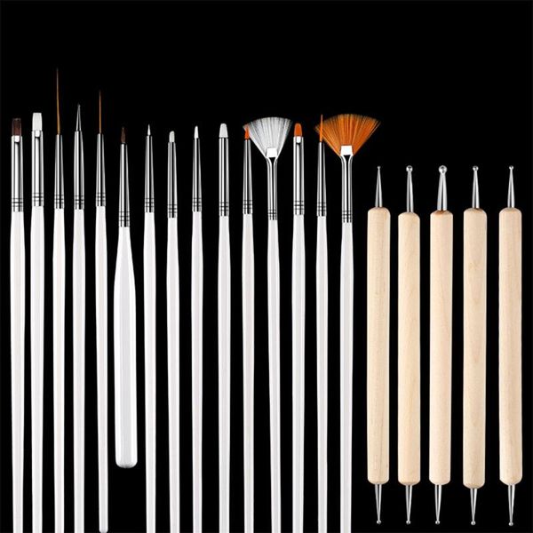 

nail art kits brush set 20 pieces uv gel painting rhinestone dotting pen drawing polish manicure tools decoration