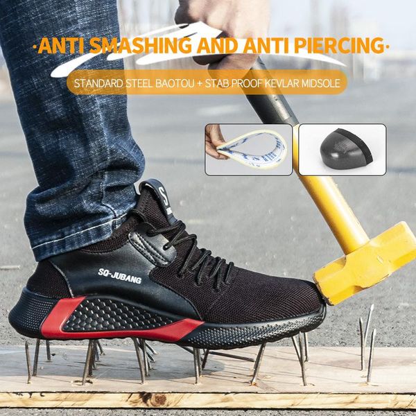 

boots level men's steel toe work safety shoes casual breathable outdoor sneakers puncture proof comfortable industrial, Black