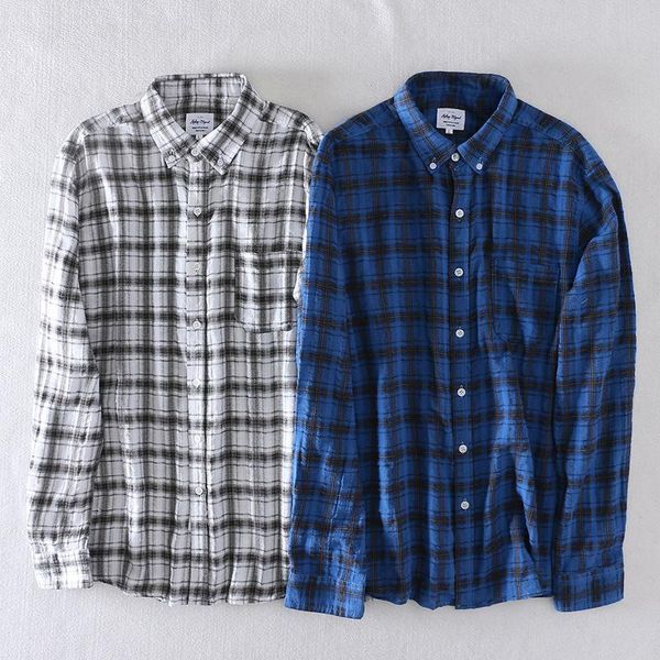 

men's casual shirts 2021 men plaid shirt 100% cotton long sleeved thin comfortable turn-down collar arrival, White;black